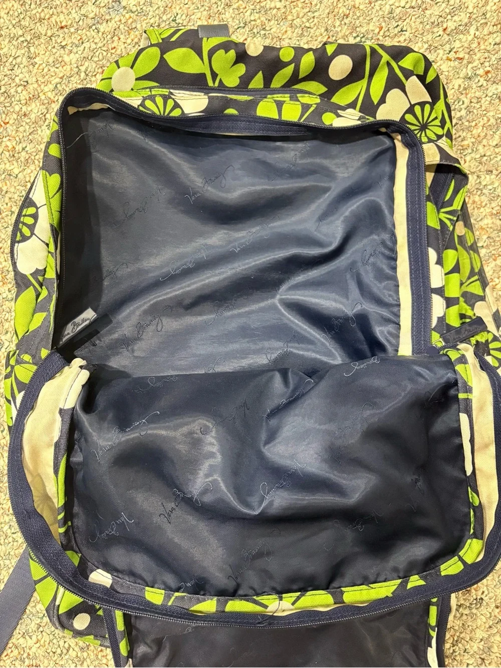 Vera Bradley Navy Floral Backpack with Green and White Pattern